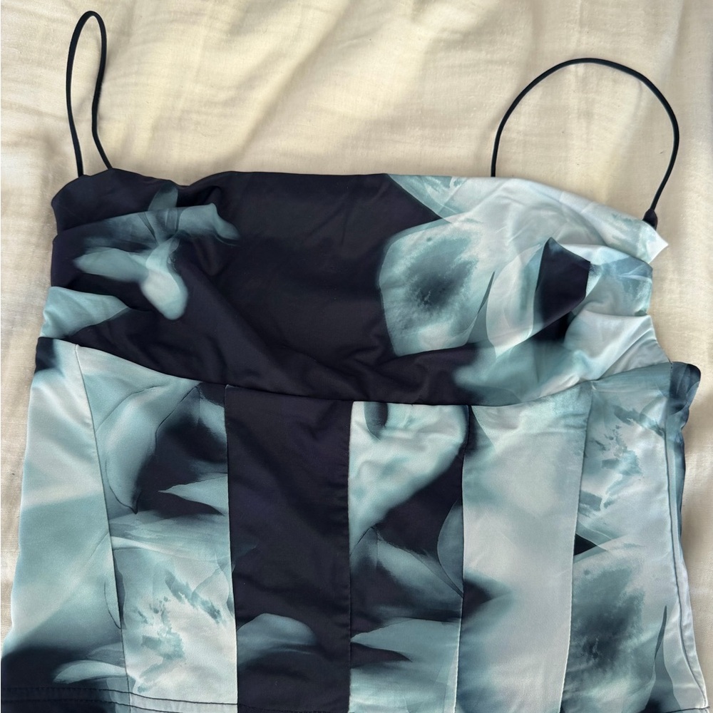 White Fox Boutique Navy and Light Blue Floral Satin Cami